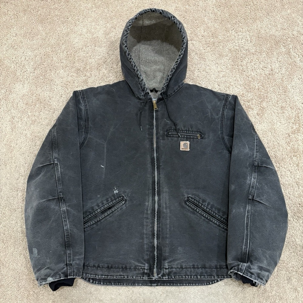 Vintage Carhartt Sherpa Lined Hooded Jacket Men's XL Black Workwear J141 BLK
